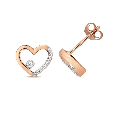 Diamond Heart Shape Studs 0.08ct Rose Gold